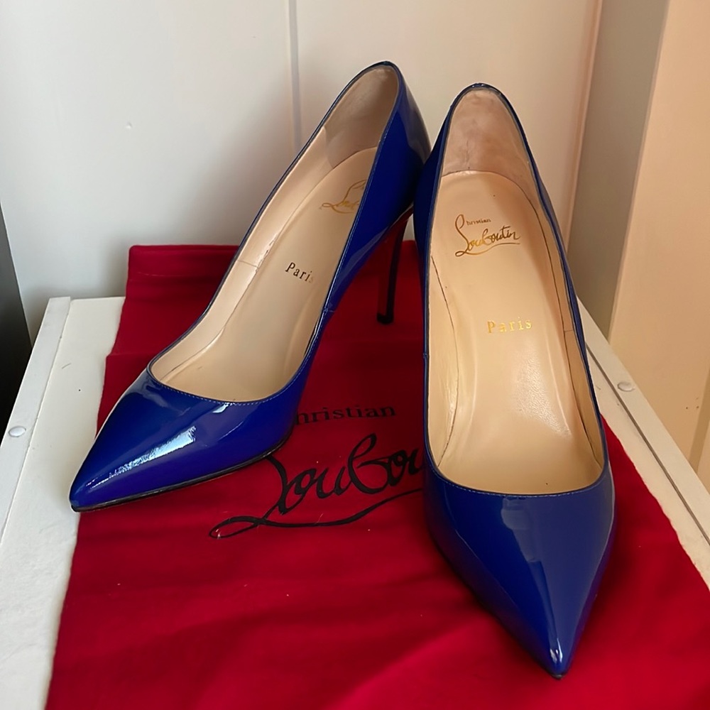 Christian Louboutin patent blue pigalle